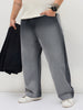 Plus Men's Dark Grey Loose Baggy Fit Heavy Washed Faded Denim Jeans Non-Stretchable