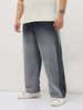 Plus Men's Dark Grey Loose Baggy Fit Heavy Washed Faded Denim Jeans Non-Stretchable