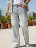 Plus Men's Ice Grey Loose Baggy Fit Heavy Washed Faded Denim Jeans Non-Stretchable