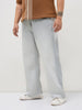 Plus Men's Ice Grey Loose Baggy Fit Heavy Washed Faded Denim Jeans Non-Stretchable