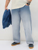 Plus Men's Light Blue Loose Baggy Fit Heavy Washed Faded Denim Jeans Non-Stretchable