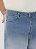 Plus Men's Light Blue Loose Baggy Fit Heavy Washed Faded Denim Jeans Non-Stretchable