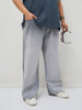 Plus Men's Light Grey Loose Baggy Fit Heavy Washed Faded Denim Jeans Non-Stretchable