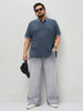 Plus Men's Light Grey Loose Baggy Fit Heavy Washed Faded Denim Jeans Non-Stretchable
