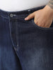 Plus Men's Dark Blue Loose Baggy Fit Washed Jeans Non-Stretchable