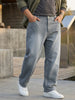 Plus Men's Light Grey Loose Baggy Fit Washed Jeans Non-Stretchable