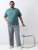 Plus Men's Light Grey Loose Baggy Fit Washed Jeans Non-Stretchable
