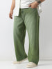 Plus Men's Olive Loose Baggy Fit Washed Jeans Non-Stretchable