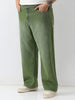 Plus Men's Olive Loose Baggy Fit Washed Jeans Non-Stretchable