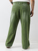 Plus Men's Olive Loose Baggy Fit Washed Jeans Non-Stretchable