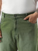 Plus Men's Olive Loose Baggy Fit Washed Jeans Non-Stretchable