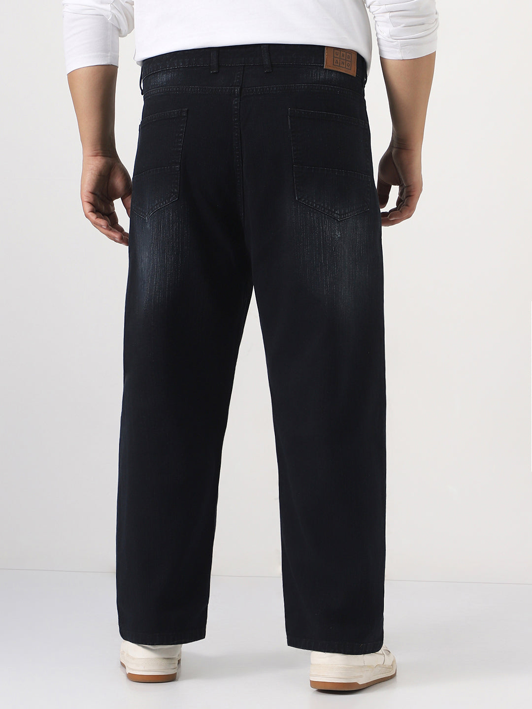 Plus Men's Black Loose Baggy Fit Washed Denim Jeans Non-Stretchable