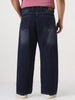 Plus Men's Dark Blue Loose Baggy Fit Washed Denim Jeans Non-Stretchable