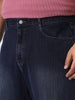 Plus Men's Dark Blue Loose Baggy Fit Washed Denim Jeans Non-Stretchable