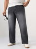 Plus Men's Dark Grey Loose Baggy Fit Washed Denim Jeans Non-Stretchable