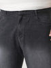 Plus Men's Dark Grey Loose Baggy Fit Washed Denim Jeans Non-Stretchable