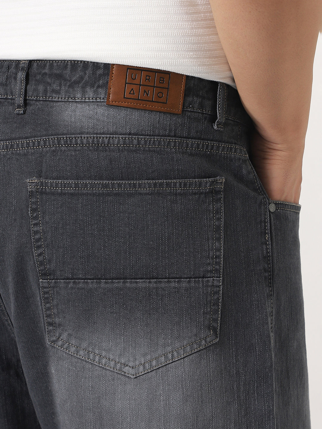 Plus Men's Dark Grey Loose Baggy Fit Washed Denim Jeans Non-Stretchable