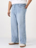 Plus Men's Ice Blue Loose Baggy Fit Washed Denim Jeans Non-Stretchable