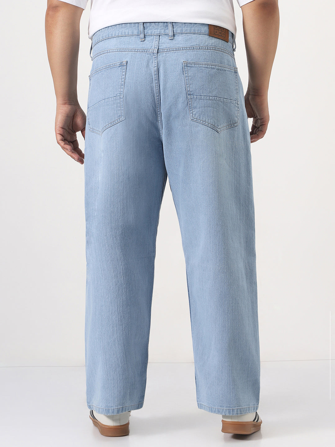 Plus Men's Ice Blue Loose Baggy Fit Washed Denim Jeans Non-Stretchable