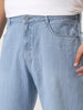 Plus Men's Ice Blue Loose Baggy Fit Washed Denim Jeans Non-Stretchable