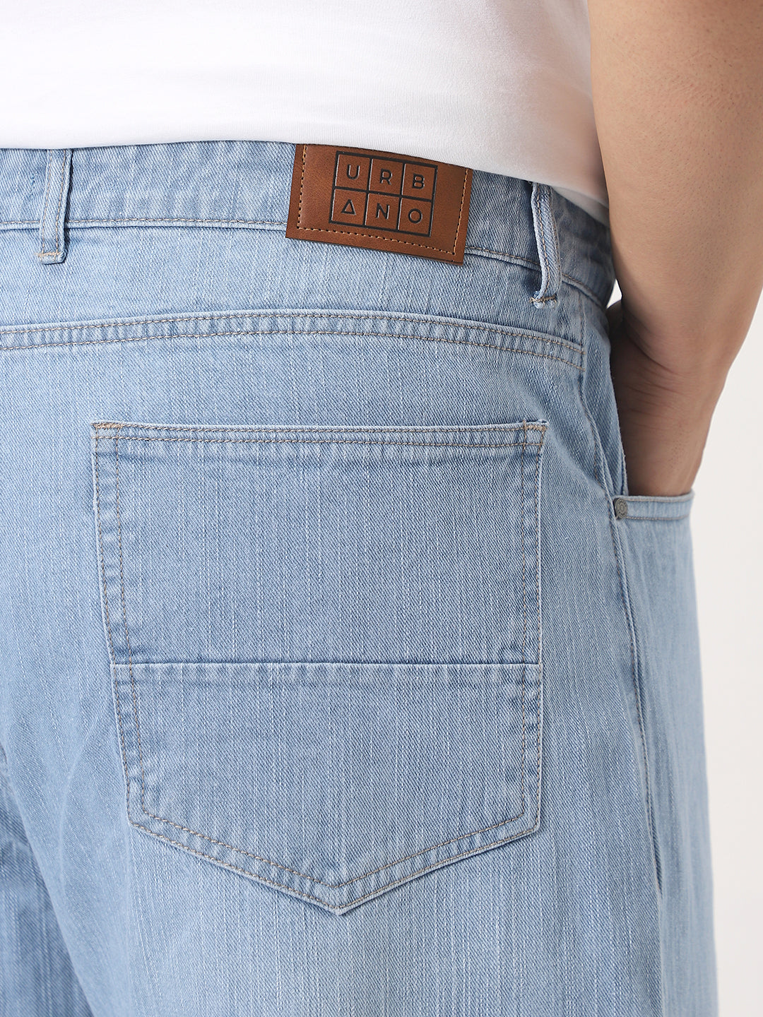Plus Men's Ice Blue Loose Baggy Fit Washed Denim Jeans Non-Stretchable