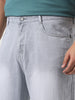 Plus Men's Ice Grey Loose Baggy Fit Washed Denim Jeans Non-Stretchable