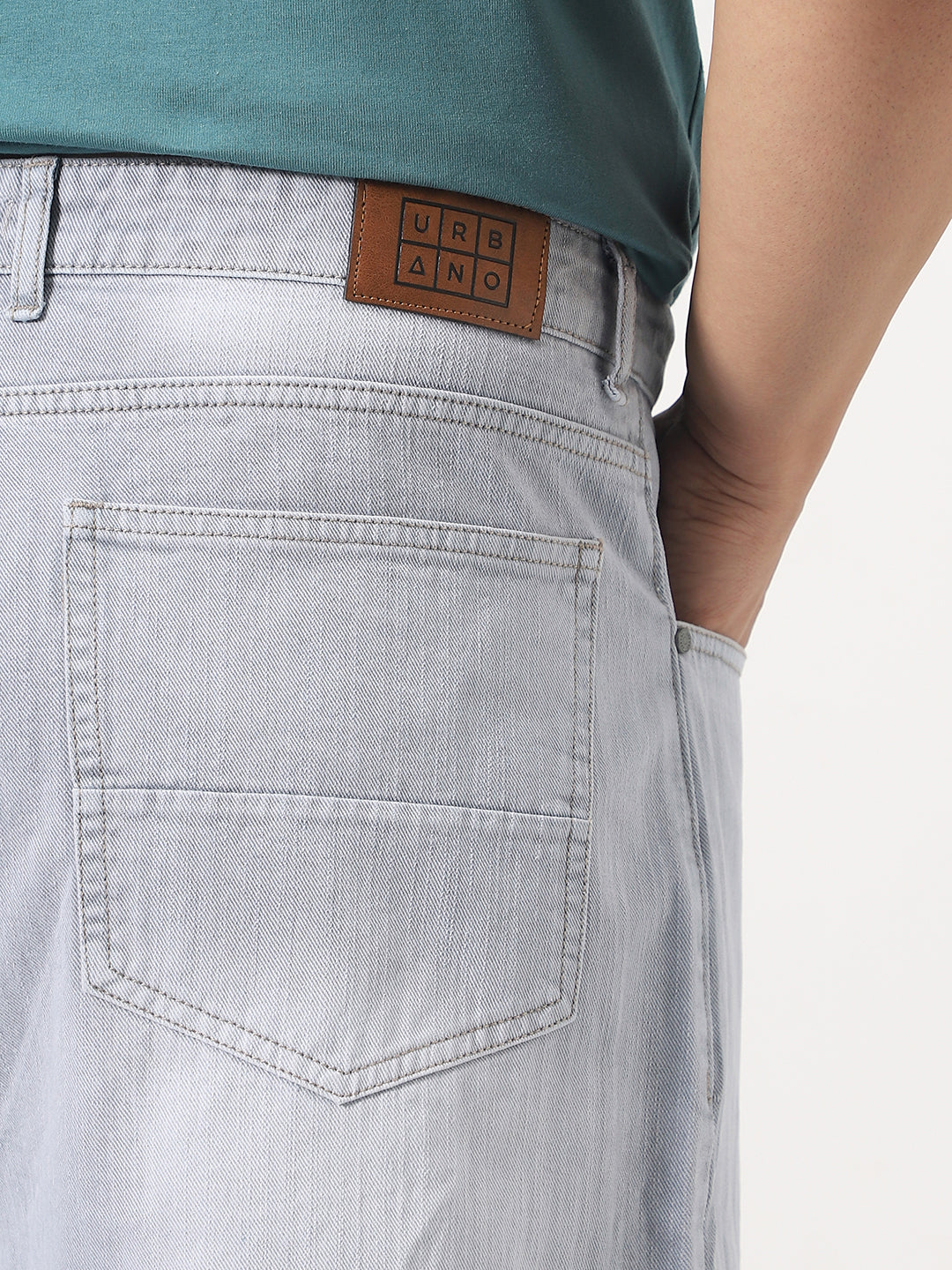 Plus Men's Ice Grey Loose Baggy Fit Washed Denim Jeans Non-Stretchable