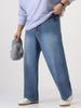 Plus Men's Light Blue Loose Baggy Fit Washed Denim Jeans Non-Stretchable