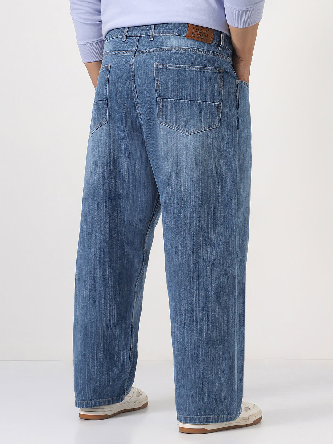 Plus Men's Light Blue Loose Baggy Fit Washed Denim Jeans Non-Stretchable