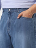 Plus Men's Light Blue Loose Baggy Fit Washed Denim Jeans Non-Stretchable