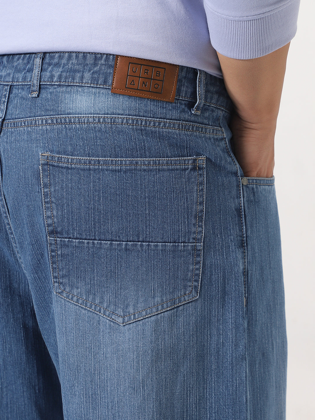 Plus Men's Light Blue Loose Baggy Fit Washed Denim Jeans Non-Stretchable
