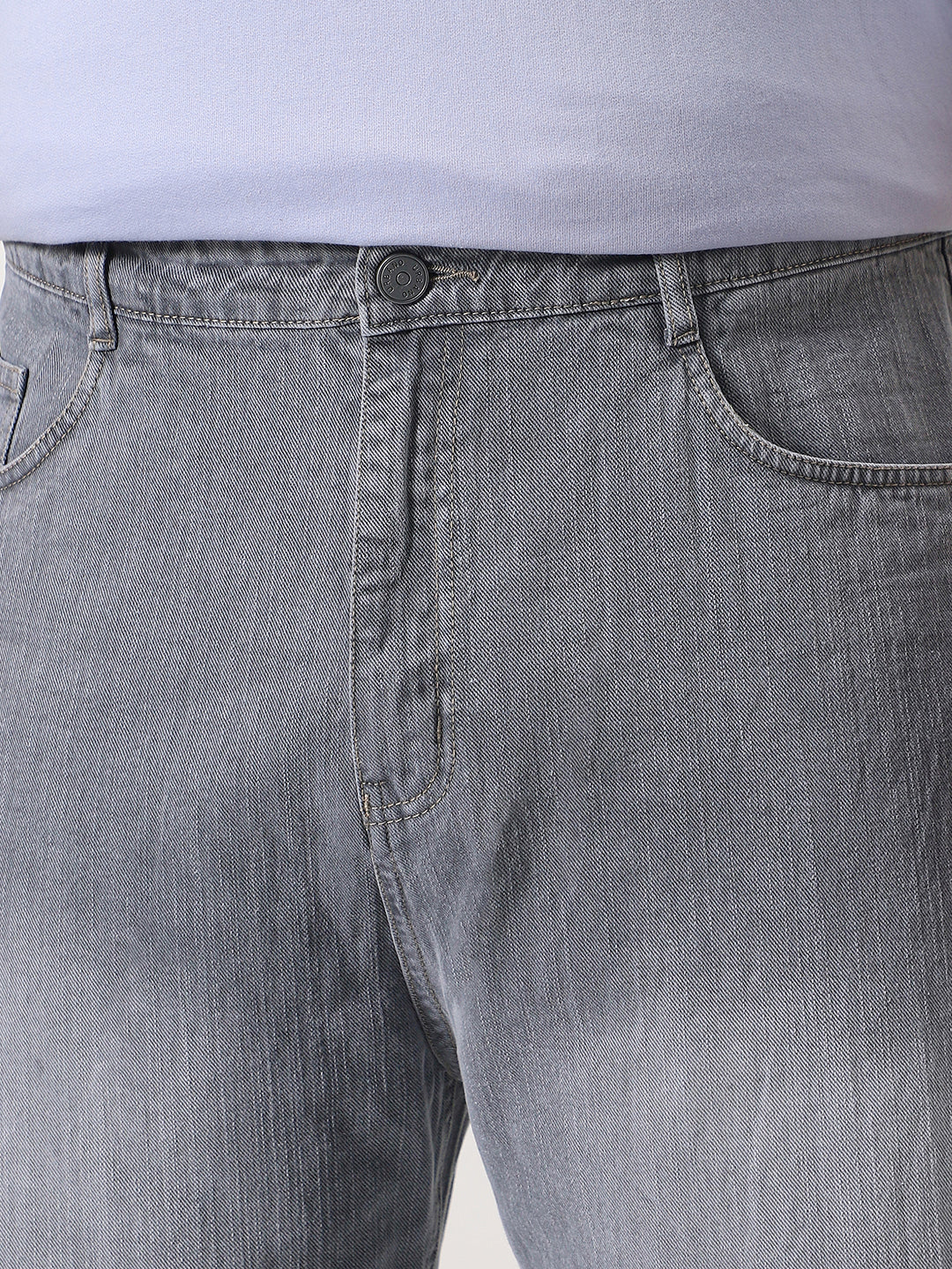 Plus Men's Light Grey Loose Baggy Fit Washed Denim Jeans Non-Stretchable