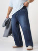 Plus Men's Blue Loose Baggy Fit Washed Denim Jeans Non-Stretchable