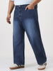 Plus Men's Blue Loose Baggy Fit Washed Denim Jeans Non-Stretchable