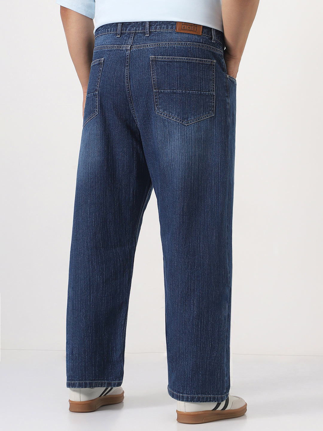 Plus Men's Blue Loose Baggy Fit Washed Denim Jeans Non-Stretchable