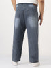 Plus Men's Grey Loose Baggy Fit Washed Denim Jeans Non-Stretchable