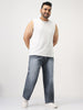 Plus Men's Grey Loose Baggy Fit Washed Denim Jeans Non-Stretchable