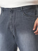 Plus Men's Grey Loose Baggy Fit Washed Denim Jeans Non-Stretchable