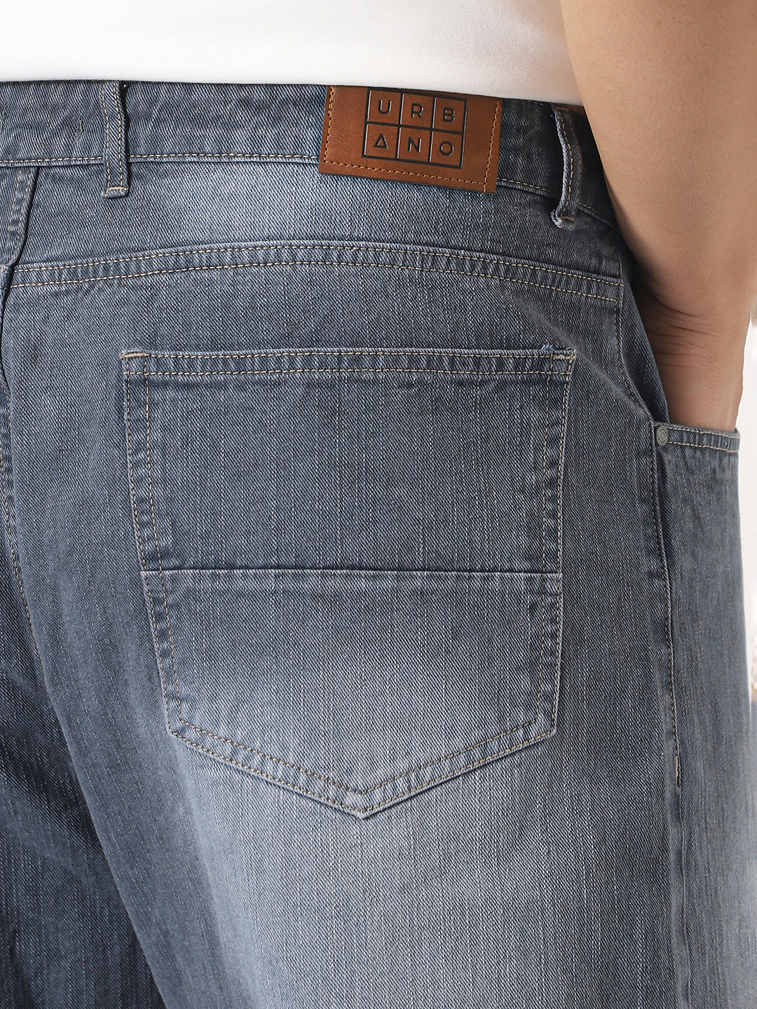Plus Men's Grey Loose Baggy Fit Washed Denim Jeans Non-Stretchable