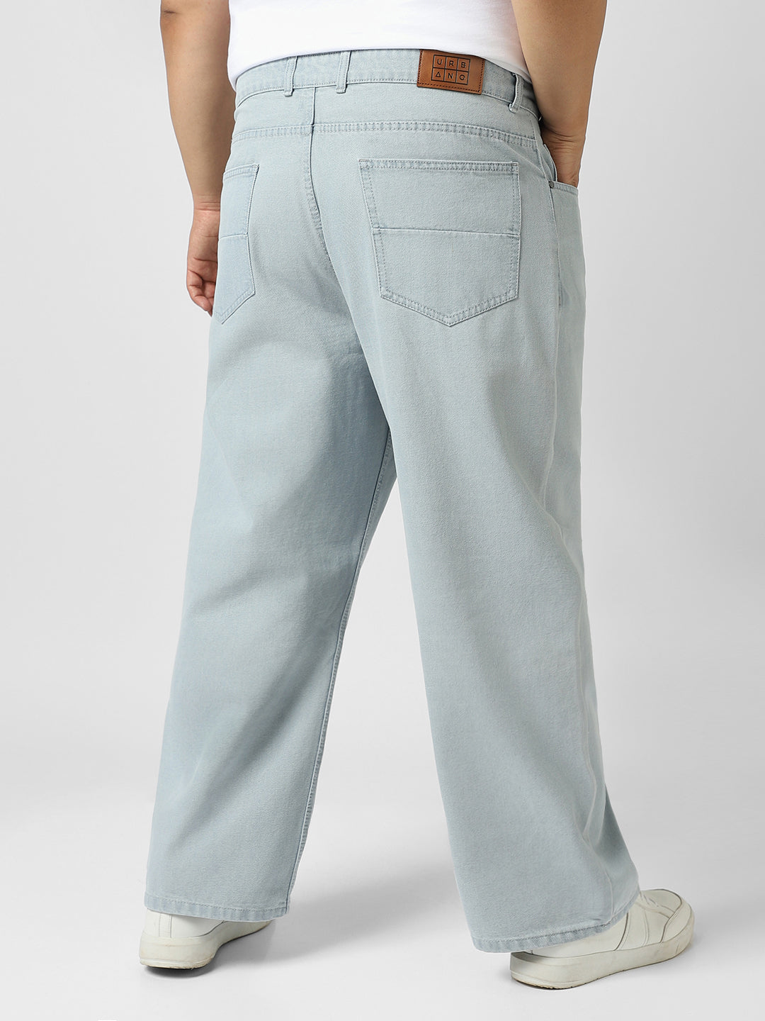 Plus Men's Ice Grey Loose Baggy Fit Washed Jeans Non-Stretchable