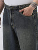 Plus Men's Dark Blue Loose Baggy Fit Heavy Washed Jeans Non-Stretchable