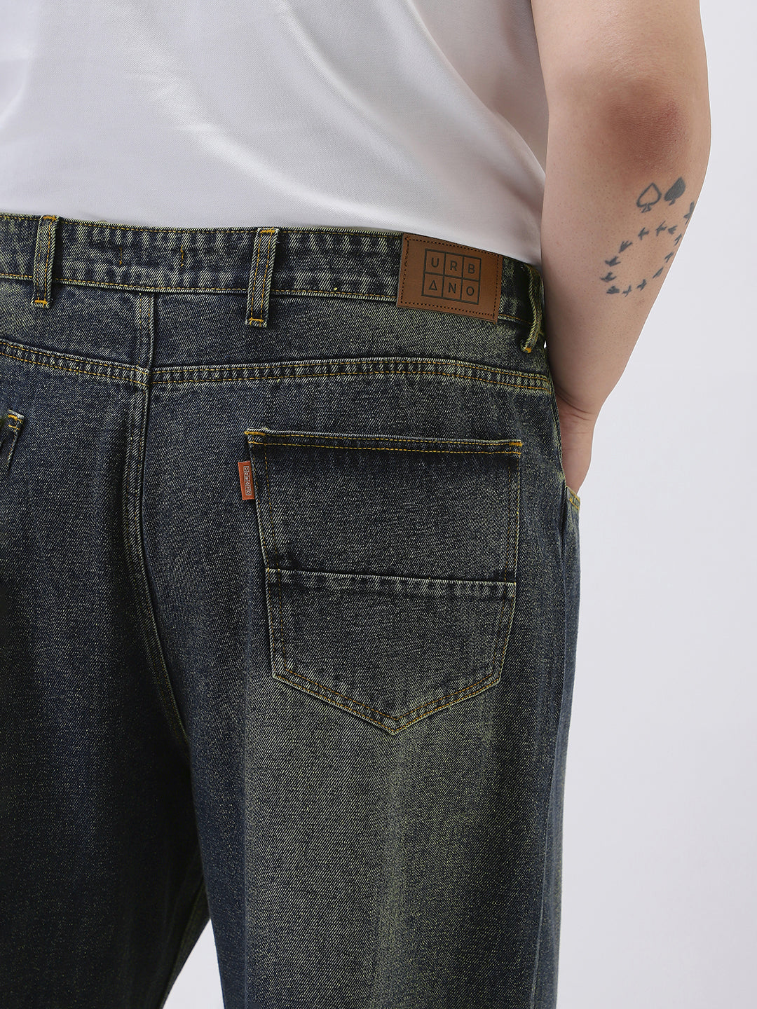 Plus Men's Dark Blue Loose Baggy Fit Heavy Washed Jeans Non-Stretchable