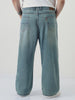 Plus Men's Ice Blue Loose Baggy Fit Heavy Washed Jeans Non-Stretchable