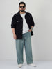 Plus Men's Ice Blue Loose Baggy Fit Heavy Washed Jeans Non-Stretchable