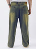 Plus Men's Light Blue Loose Baggy Fit Heavy Washed Jeans Non-Stretchable