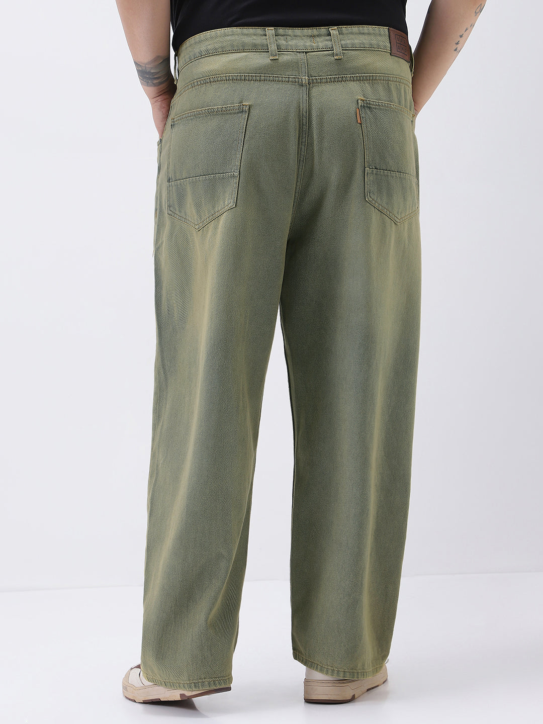 Plus Men's Light Grey Loose Baggy Fit Heavy Washed Jeans Non-Stretchable