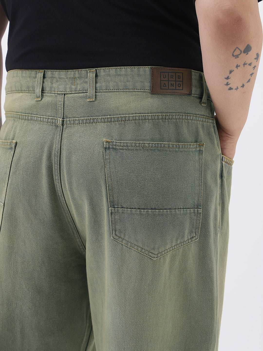 Plus Men's Light Grey Loose Baggy Fit Heavy Washed Jeans Non-Stretchable