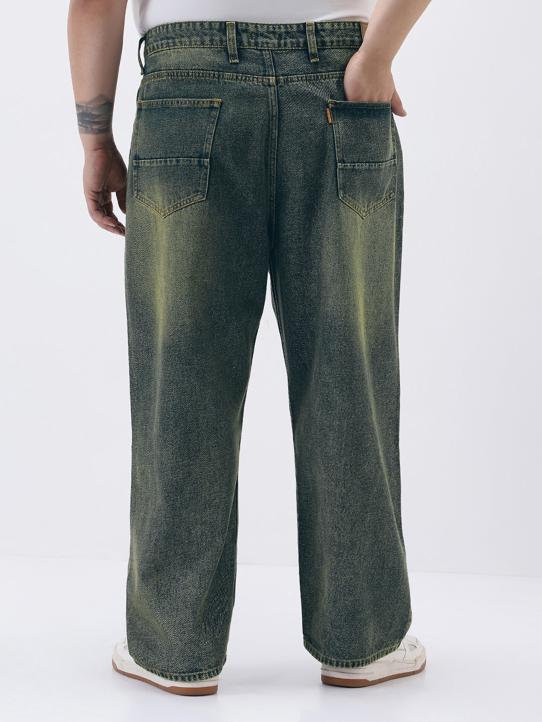 Plus Men's Blue Loose Baggy Fit Heavy Washed Jeans Non-Stretchable