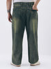 Plus Men's Blue Loose Baggy Fit Heavy Washed Jeans Non-Stretchable