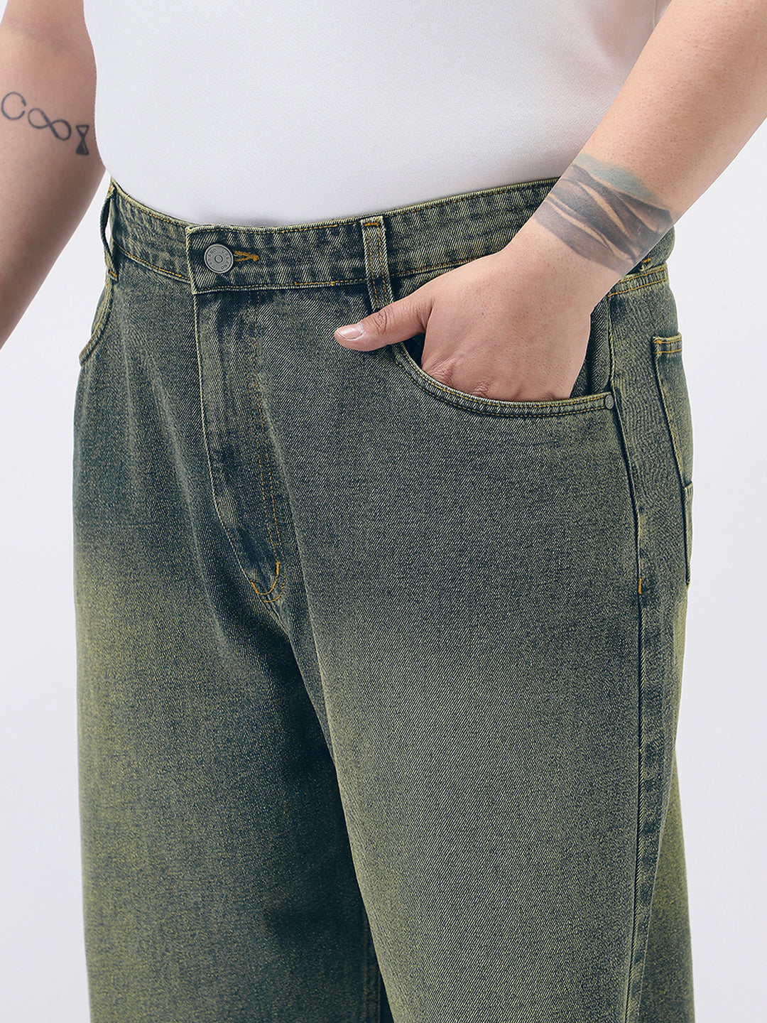 Plus Men's Blue Loose Baggy Fit Heavy Washed Jeans Non-Stretchable